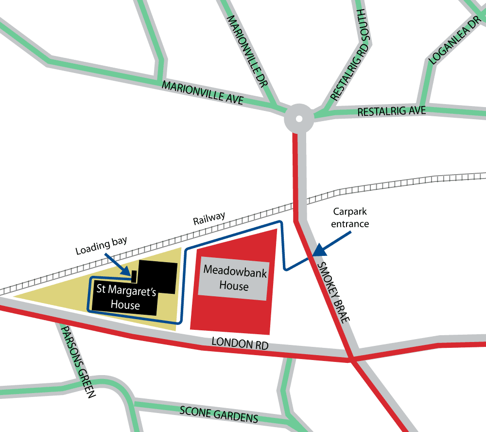 Graphic: Map showing route to accessible entrance to St Margaret's House