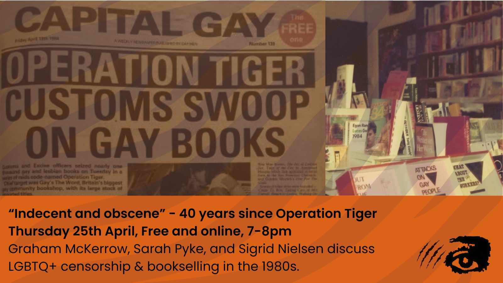 Newspaper clipping with the headline: Operation Tiger, Customs swoop on gay books.
