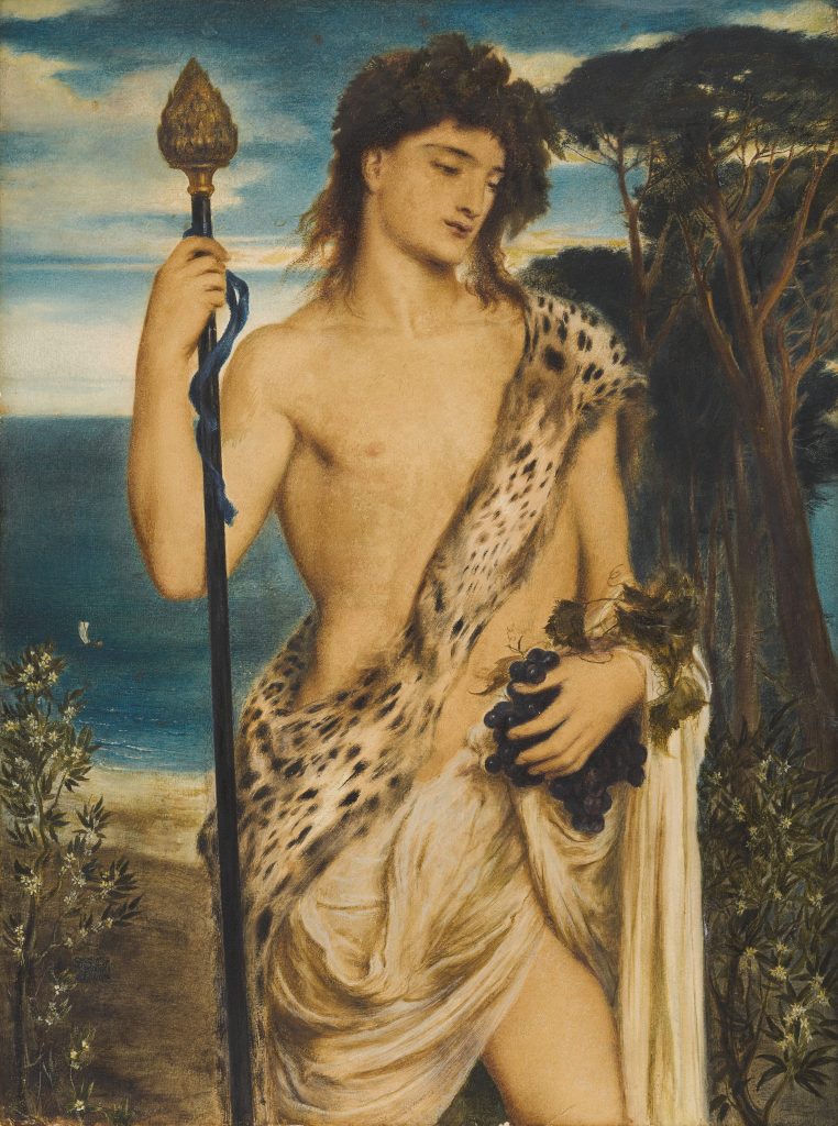 A painting of a slim Bacchus draped in an animal skin